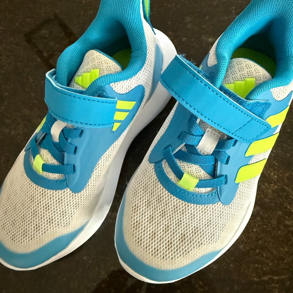 Adidas Kids White Blue Neon Green Slip-on Sneakers (never worn)